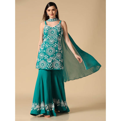 "Two Sisters" by Gyans Green Sharara with Embroidery Kurta and Dupatta (Set of 3)