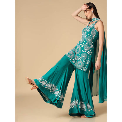 "Two Sisters" by Gyans Green Sharara with Embroidery Kurta and Dupatta (Set of 3)