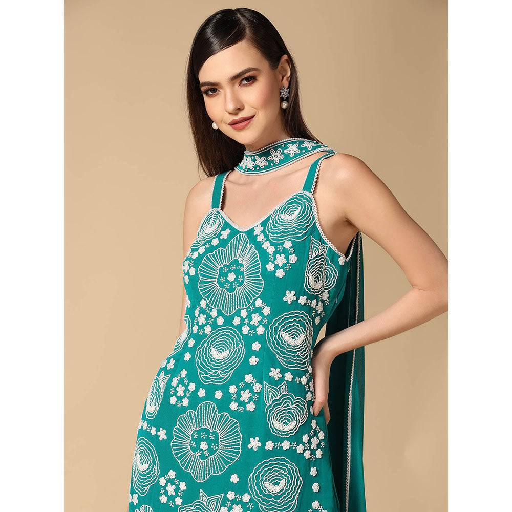 "Two Sisters" by Gyans Green Sharara with Embroidery Kurta and Dupatta (Set of 3)