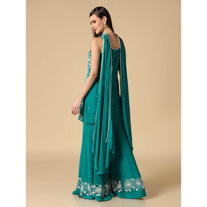 "Two Sisters" by Gyans Green Sharara with Embroidery Kurta and Dupatta (Set of 3)