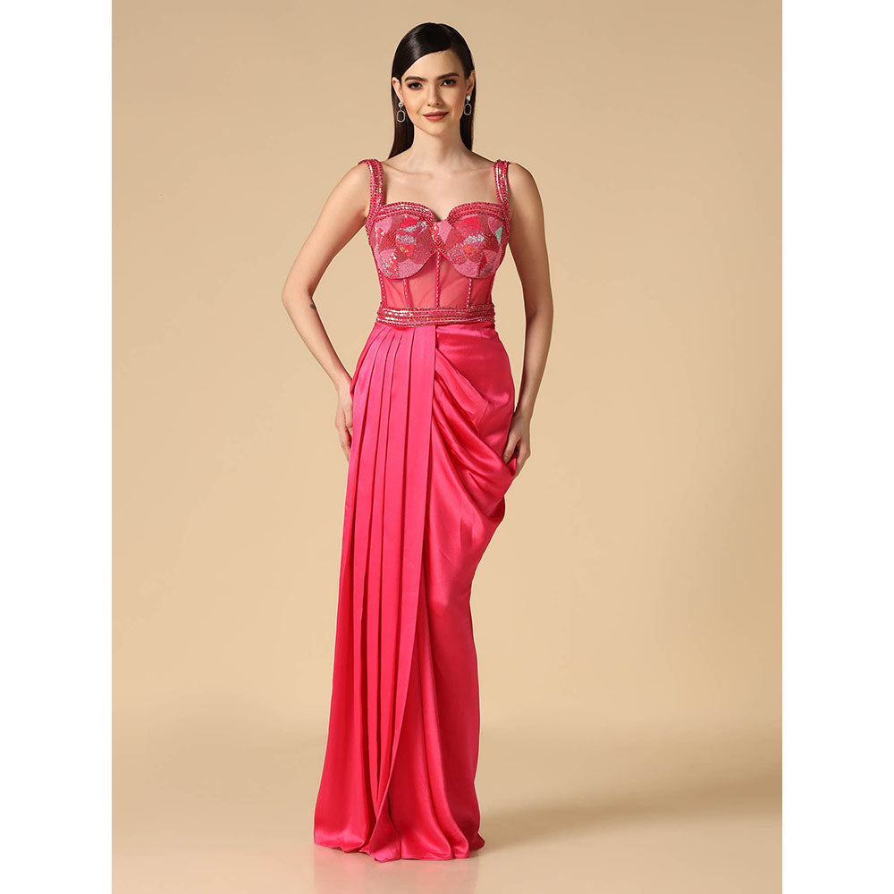 "Two Sisters" by Gyans Pink Hand Embroidered Slit Gown