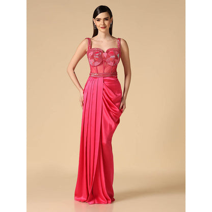 "Two Sisters" by Gyans Pink Hand Embroidered Slit Gown