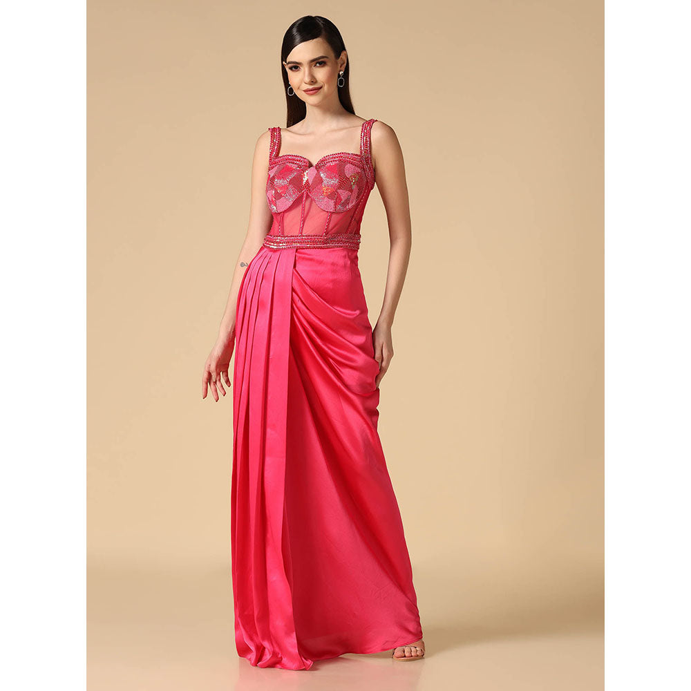 "Two Sisters" by Gyans Pink Hand Embroidered Slit Gown