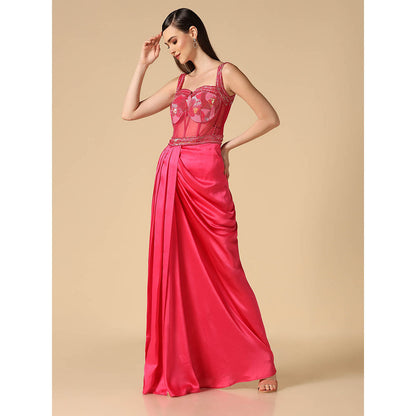 "Two Sisters" by Gyans Pink Hand Embroidered Slit Gown