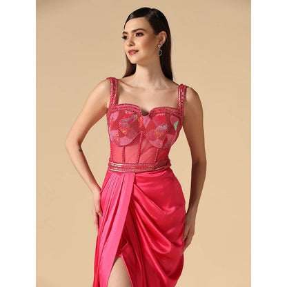 "Two Sisters" by Gyans Pink Hand Embroidered Slit Gown