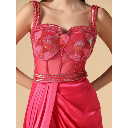 "Two Sisters" by Gyans Pink Hand Embroidered Slit Gown