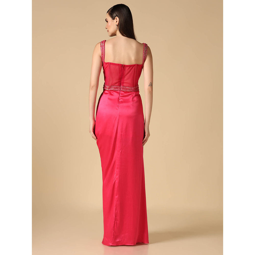 "Two Sisters" by Gyans Pink Hand Embroidered Slit Gown