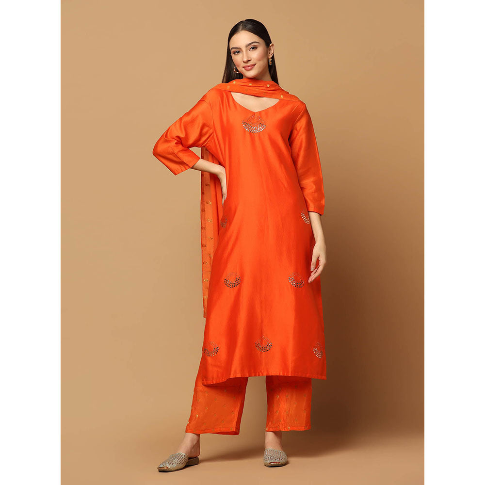 "Two Sisters" by Gyans Orange Mukaish Kurta with Pant and Dupatta (Set of 3)
