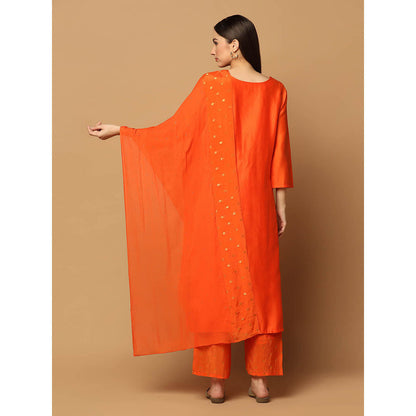 "Two Sisters" by Gyans Orange Mukaish Kurta with Pant and Dupatta (Set of 3)
