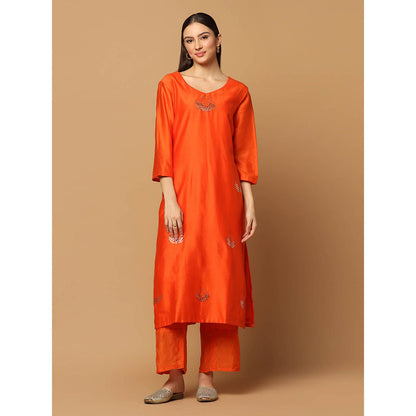"Two Sisters" by Gyans Orange Mukaish Kurta with Pant and Dupatta (Set of 3)