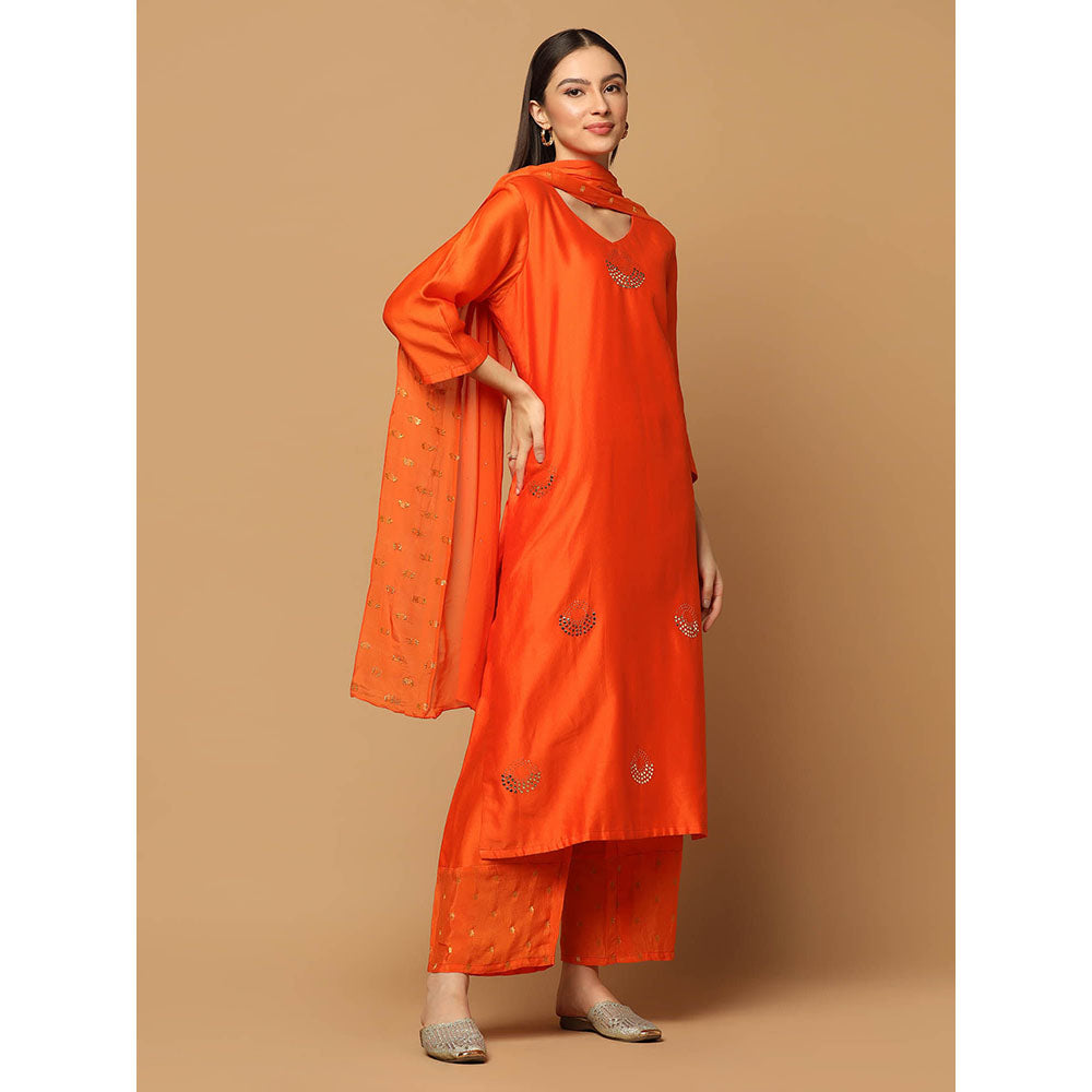 "Two Sisters" by Gyans Orange Mukaish Kurta with Pant and Dupatta (Set of 3)