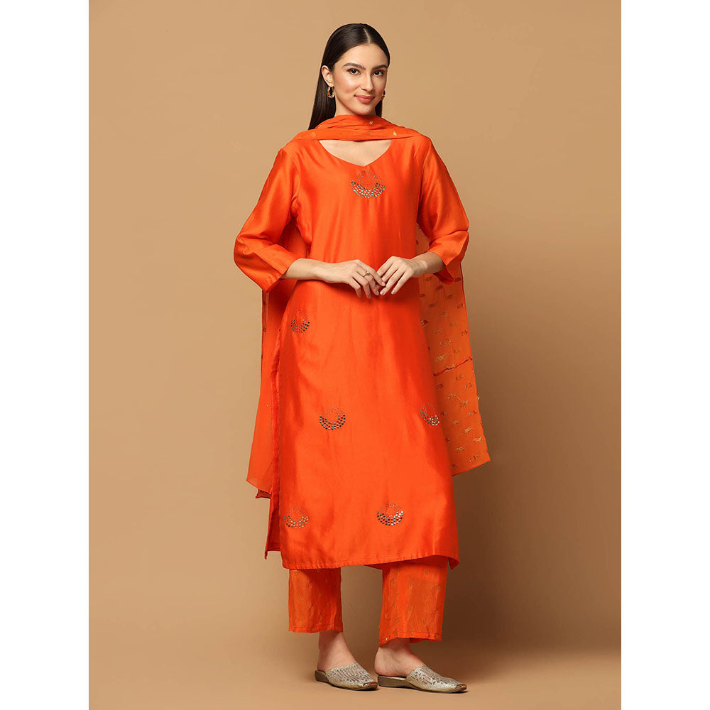"Two Sisters" by Gyans Orange Mukaish Kurta with Pant and Dupatta (Set of 3)