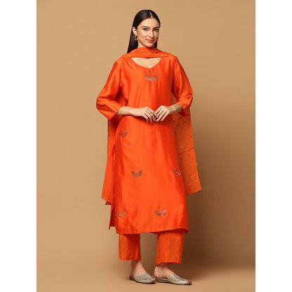 "Two Sisters" by Gyans Orange Mukaish Kurta with Pant and Dupatta (Set of 3)