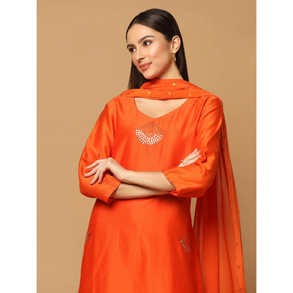 "Two Sisters" by Gyans Orange Mukaish Kurta with Pant and Dupatta (Set of 3)