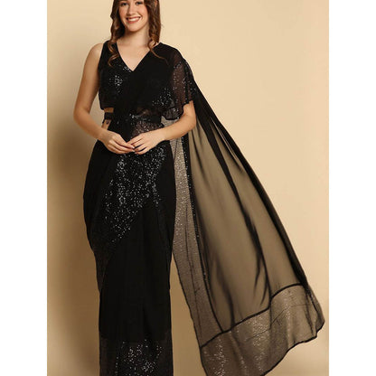 "Two Sisters" by Gyans The Iconic Black Saree with Stitched Blouse and Belt