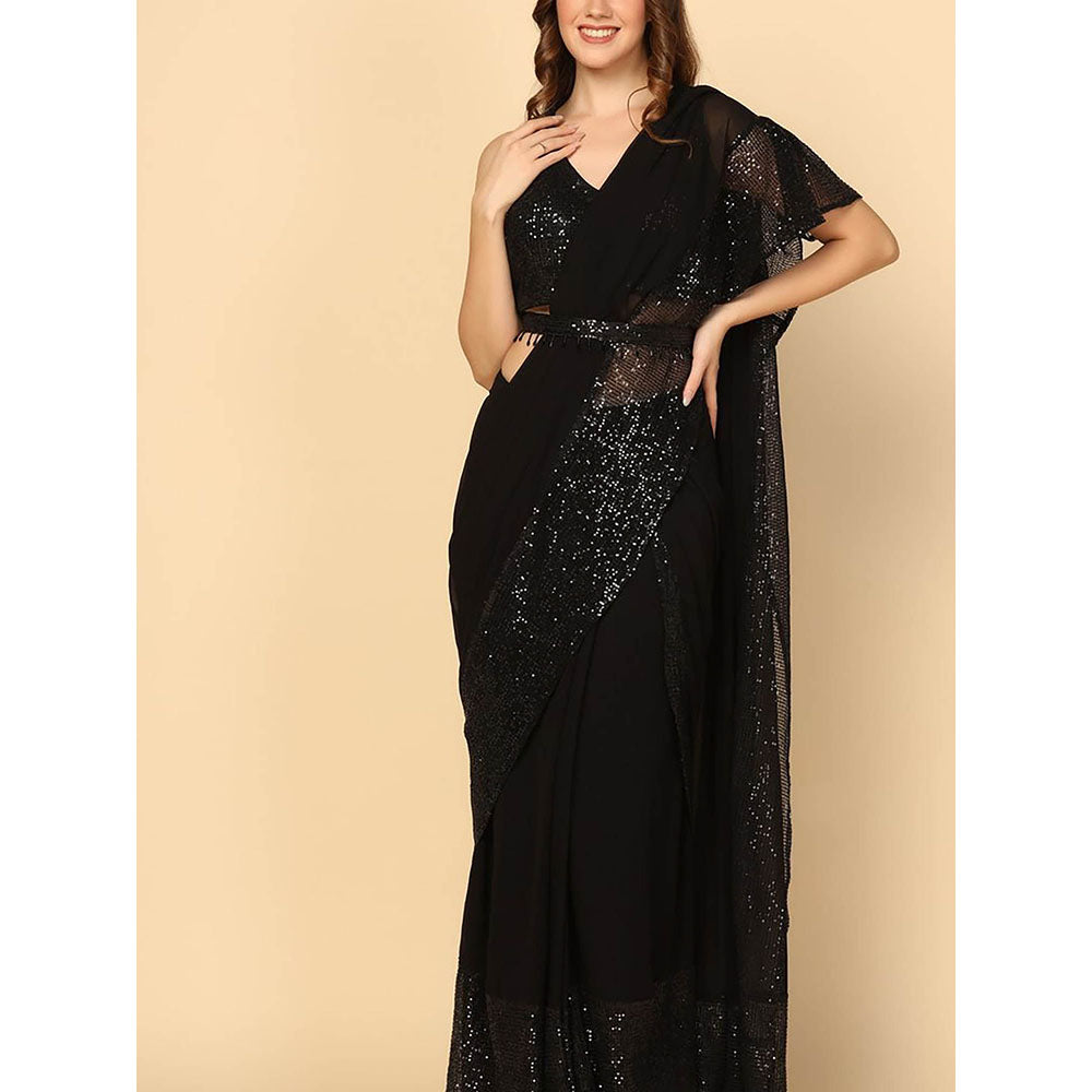 "Two Sisters" by Gyans The Iconic Black Saree with Stitched Blouse and Belt