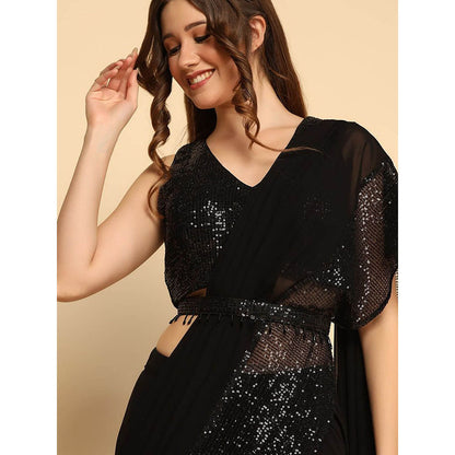 "Two Sisters" by Gyans The Iconic Black Saree with Stitched Blouse and Belt