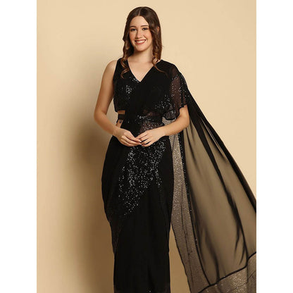 "Two Sisters" by Gyans The Iconic Black Saree with Stitched Blouse and Belt