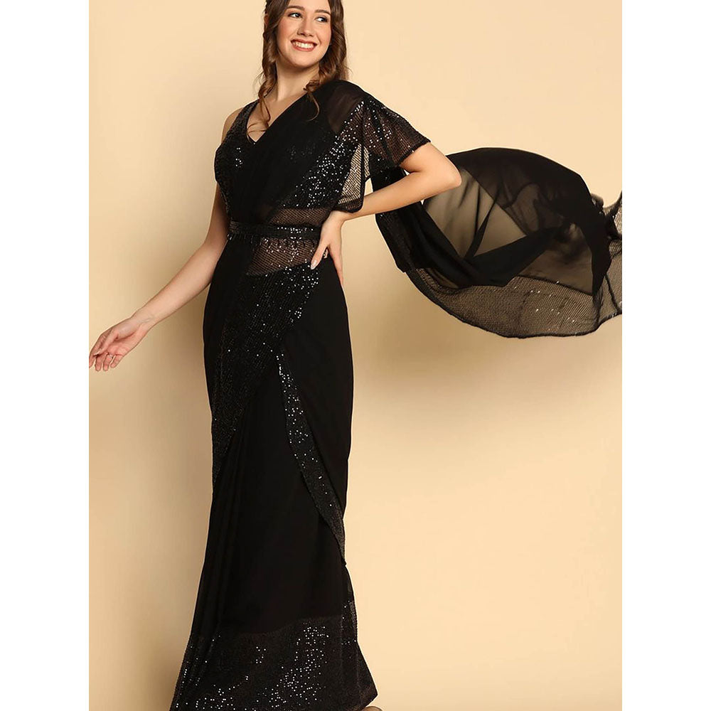 "Two Sisters" by Gyans The Iconic Black Saree with Stitched Blouse and Belt