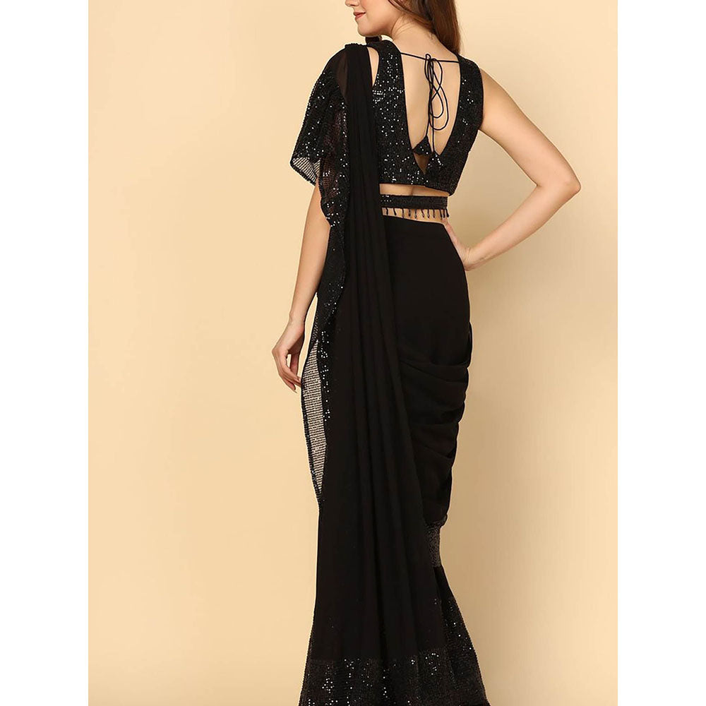 "Two Sisters" by Gyans The Iconic Black Saree with Stitched Blouse and Belt