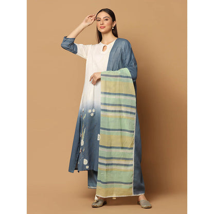 "Two Sisters" by Gyans Denim Blue and White Kurta with Pant and Dupatta (Set of 3)