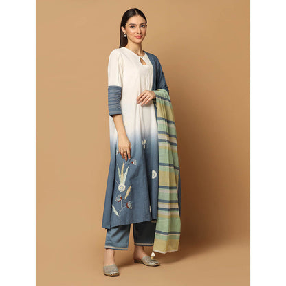 "Two Sisters" by Gyans Denim Blue and White Kurta with Pant and Dupatta (Set of 3)