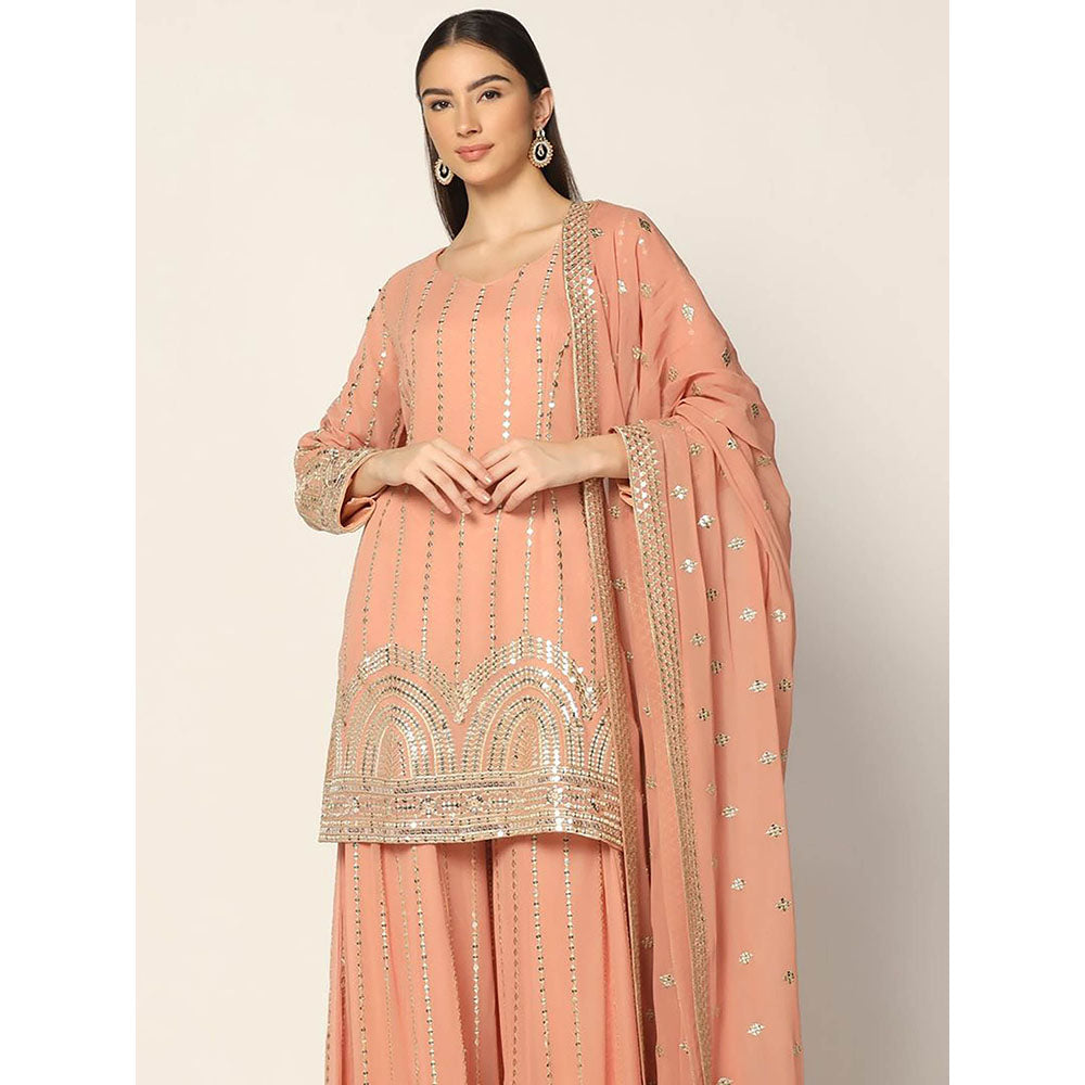 "Two Sisters" by Gyans Peach Zari Sharara with Kurta and Dupatta (Set of 3)