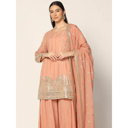 "Two Sisters" by Gyans Peach Zari Sharara with Kurta and Dupatta (Set of 3)