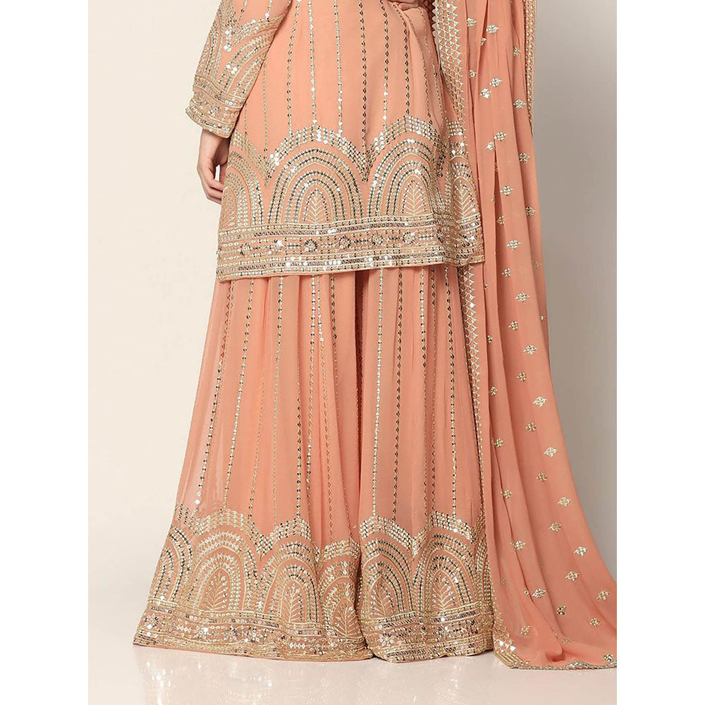 "Two Sisters" by Gyans Peach Zari Sharara with Kurta and Dupatta (Set of 3)