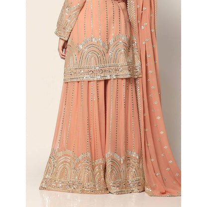 "Two Sisters" by Gyans Peach Zari Sharara with Kurta and Dupatta (Set of 3)