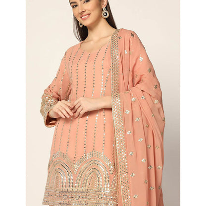 "Two Sisters" by Gyans Peach Zari Sharara with Kurta and Dupatta (Set of 3)
