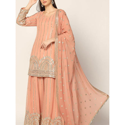 "Two Sisters" by Gyans Peach Zari Sharara with Kurta and Dupatta (Set of 3)