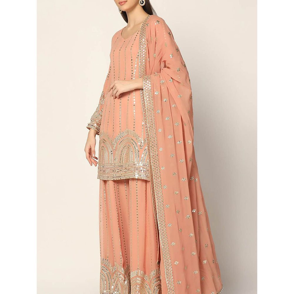 "Two Sisters" by Gyans Peach Zari Sharara with Kurta and Dupatta (Set of 3)