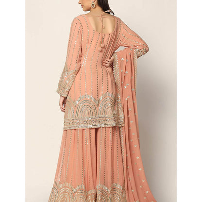 "Two Sisters" by Gyans Peach Zari Sharara with Kurta and Dupatta (Set of 3)