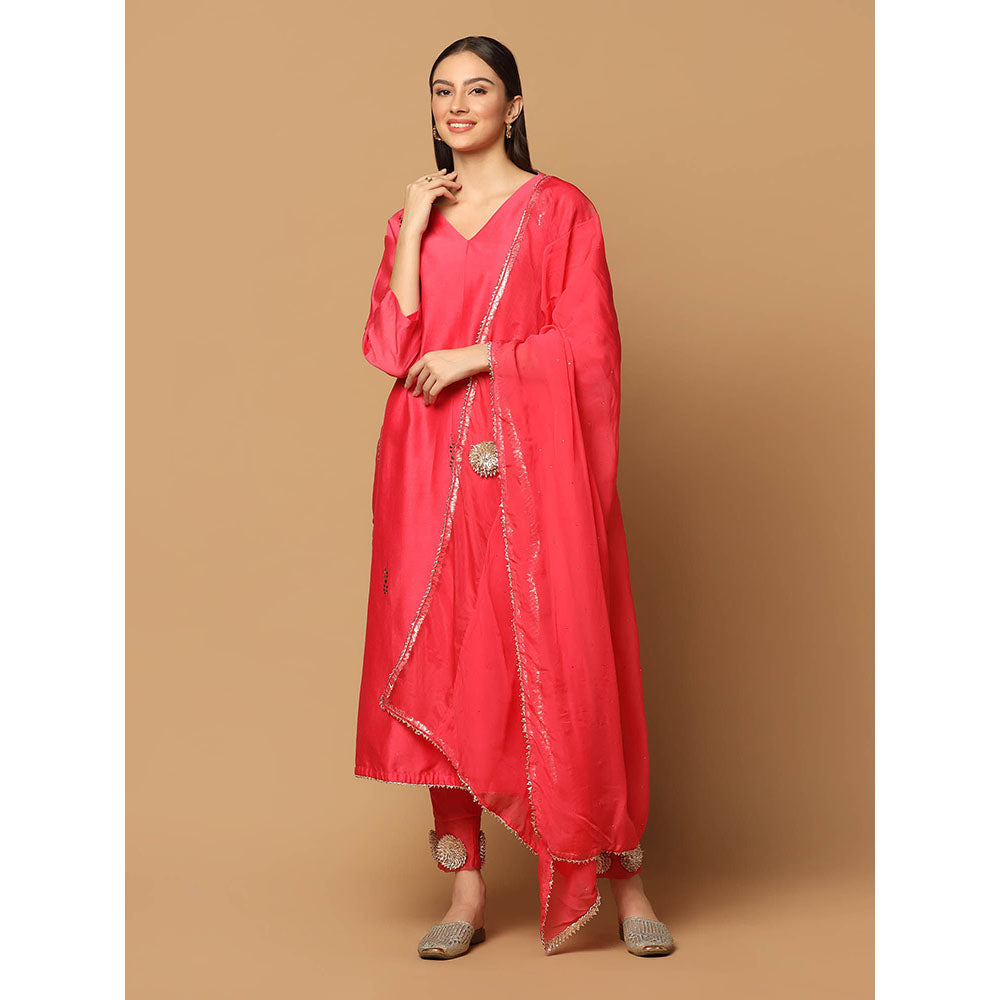 "Two Sisters" by Gyans Red Mukaish Kurta with Pant and Dupatta (Set of 3)