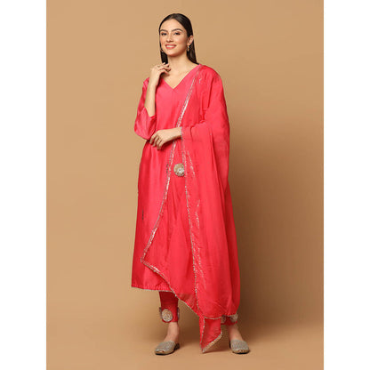 "Two Sisters" by Gyans Red Mukaish Kurta with Pant and Dupatta (Set of 3)