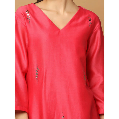 "Two Sisters" by Gyans Red Mukaish Kurta with Pant and Dupatta (Set of 3)