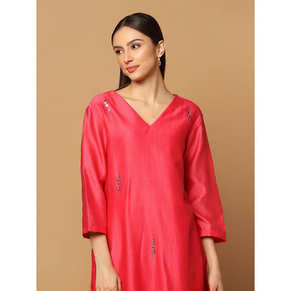 "Two Sisters" by Gyans Red Mukaish Kurta with Pant and Dupatta (Set of 3)