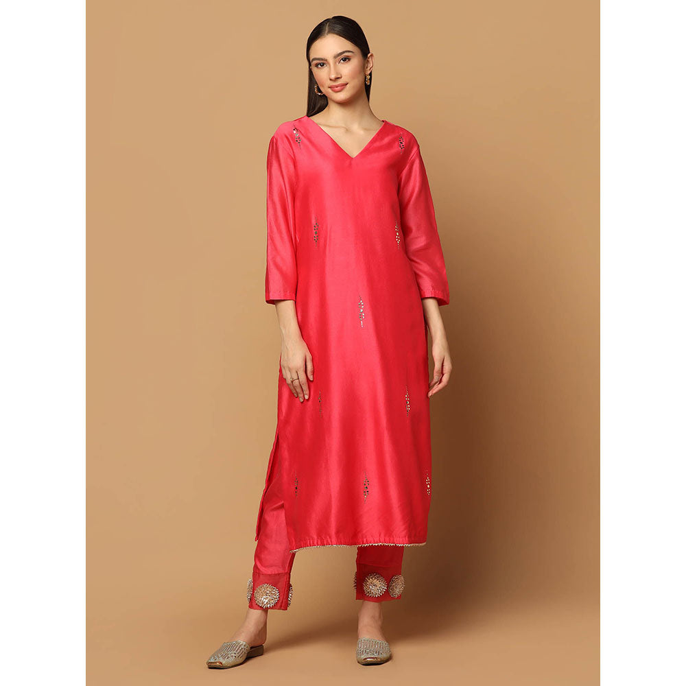"Two Sisters" by Gyans Red Mukaish Kurta with Pant and Dupatta (Set of 3)