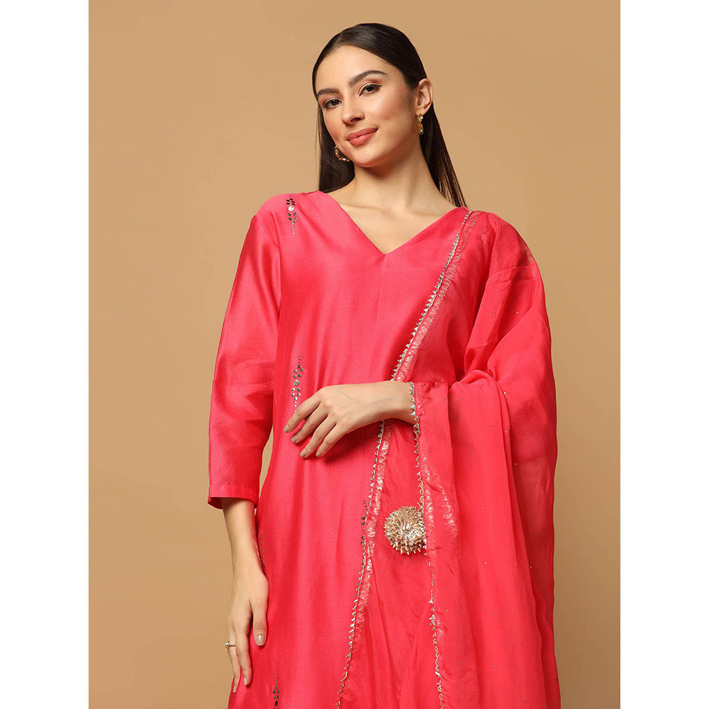 "Two Sisters" by Gyans Red Mukaish Kurta with Pant and Dupatta (Set of 3)