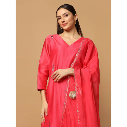 "Two Sisters" by Gyans Red Mukaish Kurta with Pant and Dupatta (Set of 3)