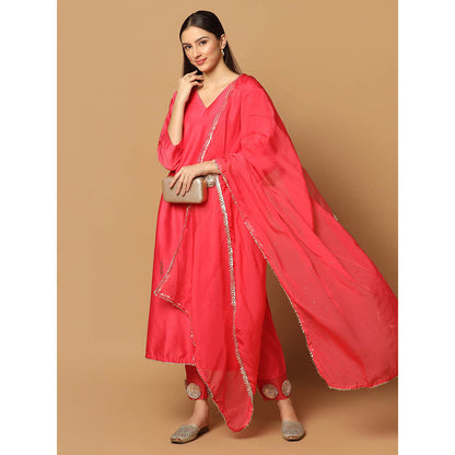 "Two Sisters" by Gyans Red Mukaish Kurta with Pant and Dupatta (Set of 3)