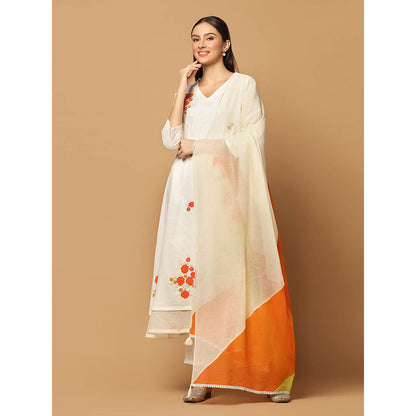 "Two Sisters" by Gyans White Resham Kurta with Churidar and Dupatta (Set of 3)