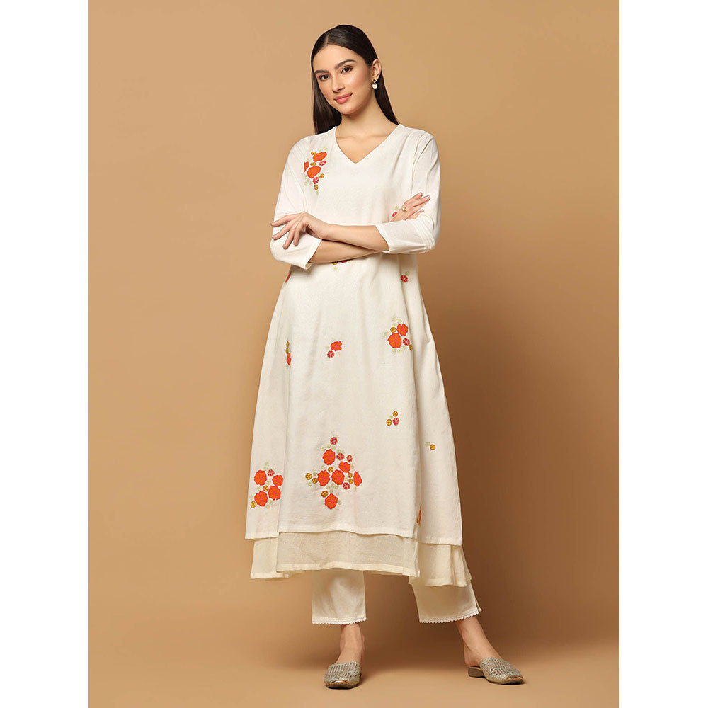 "Two Sisters" by Gyans White Resham Kurta with Churidar and Dupatta (Set of 3)