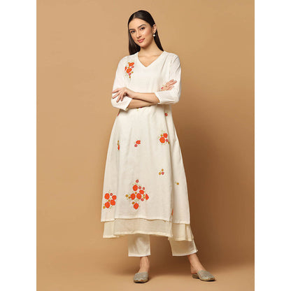 "Two Sisters" by Gyans White Resham Kurta with Churidar and Dupatta (Set of 3)