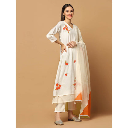"Two Sisters" by Gyans White Resham Kurta with Churidar and Dupatta (Set of 3)