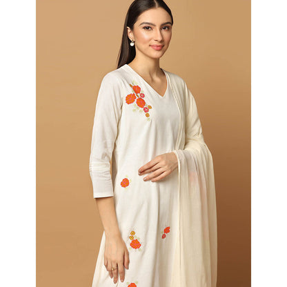 "Two Sisters" by Gyans White Resham Kurta with Churidar and Dupatta (Set of 3)