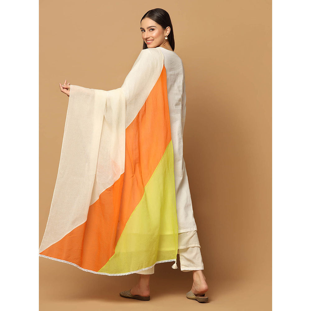 "Two Sisters" by Gyans White Resham Kurta with Churidar and Dupatta (Set of 3)