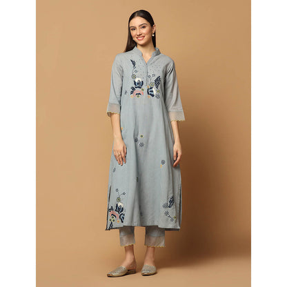 "Two Sisters" by Gyans Grey Kurta with Pant and Dupatta (Set of 3)