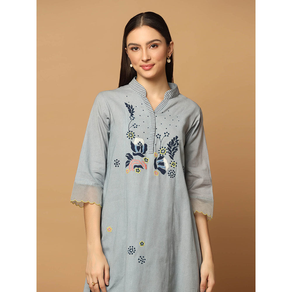 "Two Sisters" by Gyans Grey Kurta with Pant and Dupatta (Set of 3)